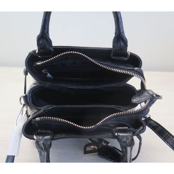 DKNY R13DPJ47 SM Black Croc Embossed Paige Satchel Crossbody Bag w/Charms $178 - Picture 10 of 11